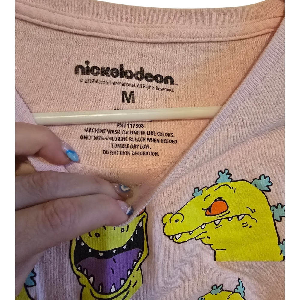 Nickelodeon Pink Long Sleeve Tee with Yellow Rugrats Face Grid - Picture 3 of 3